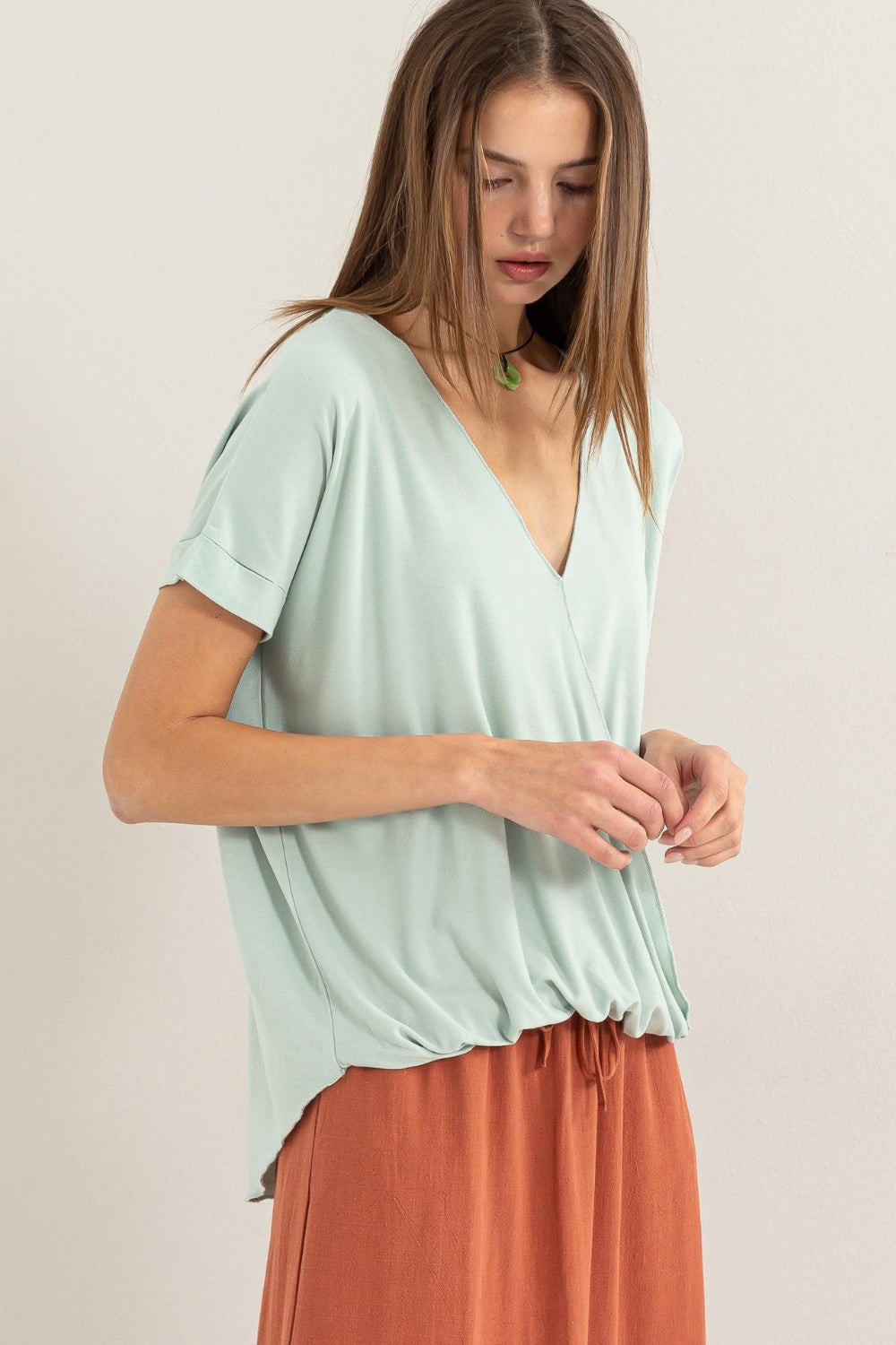 Short Sleeve Surplice Top | Top - CHANELIA