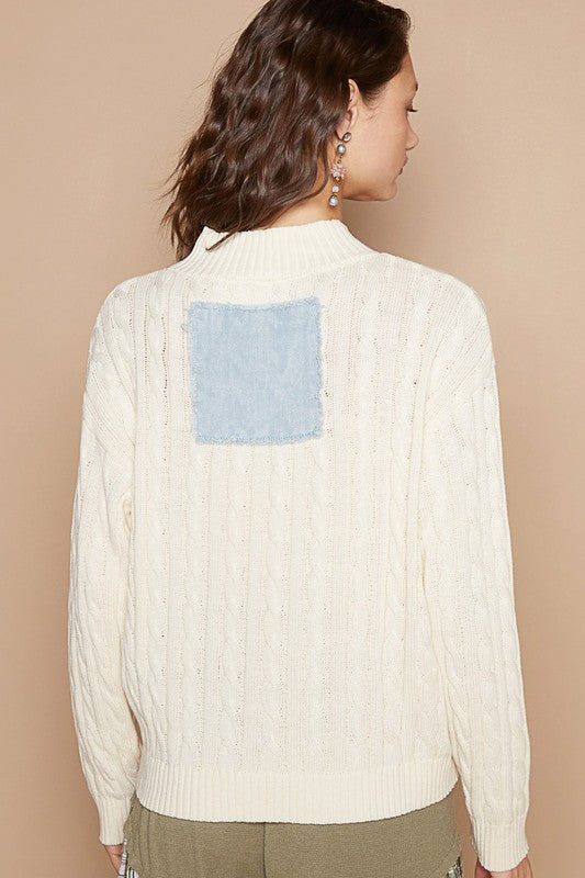 Back view of Tranquil Harmony Cable-Knit Sweater