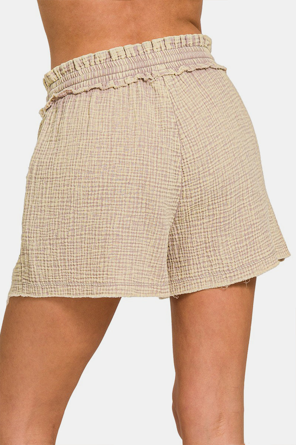 Washed Frayed Hem Drawstring Shorts | Shorts - CHANELIA