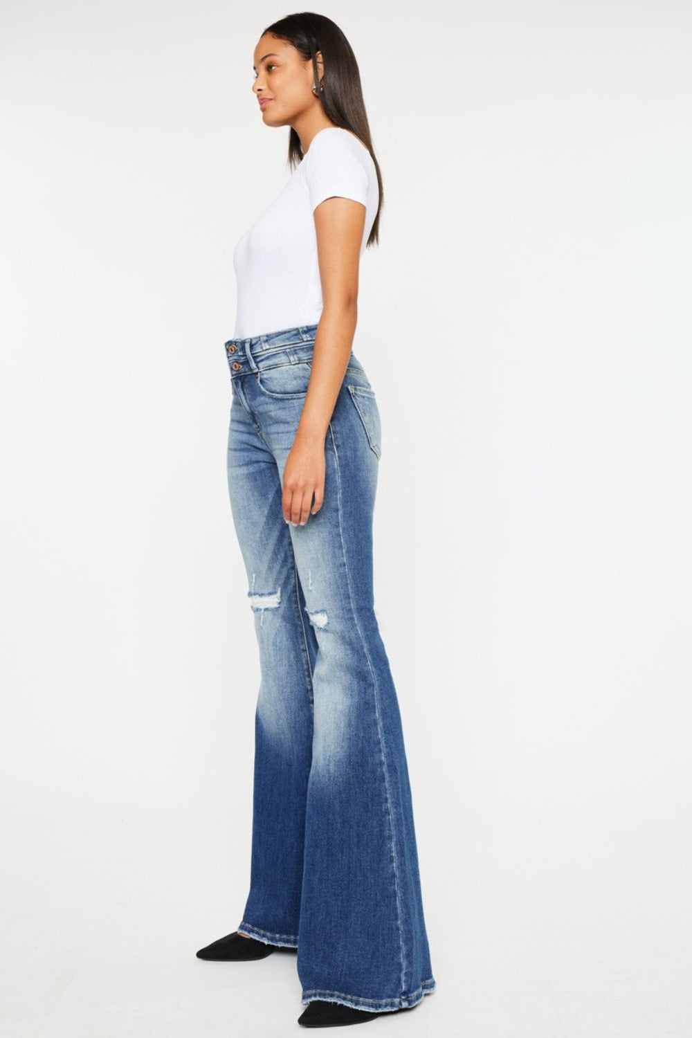 Side angle of Zephyr Curve Flare high-rise jeans