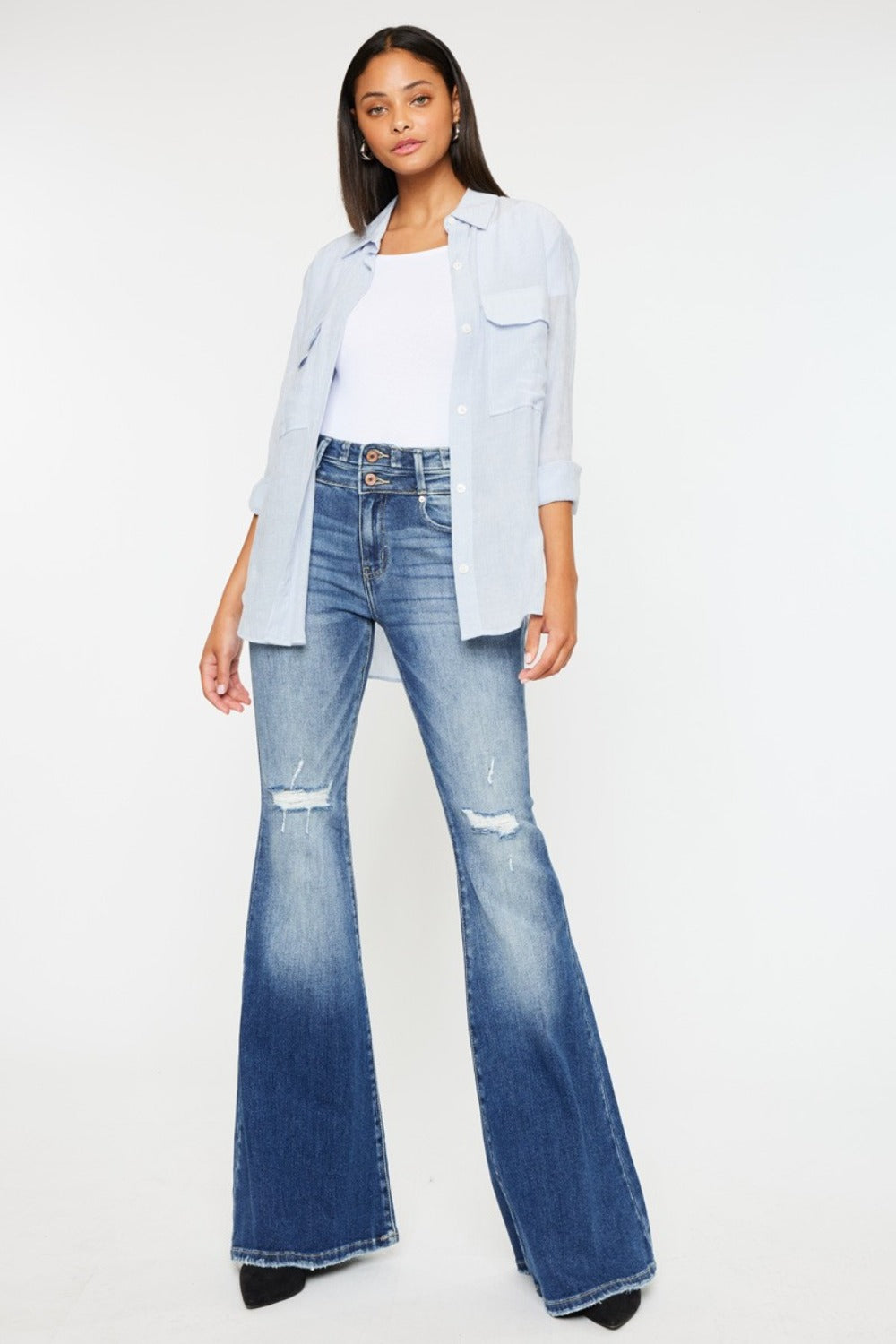 Zephyr Curve Flare jeans styled with a shirt