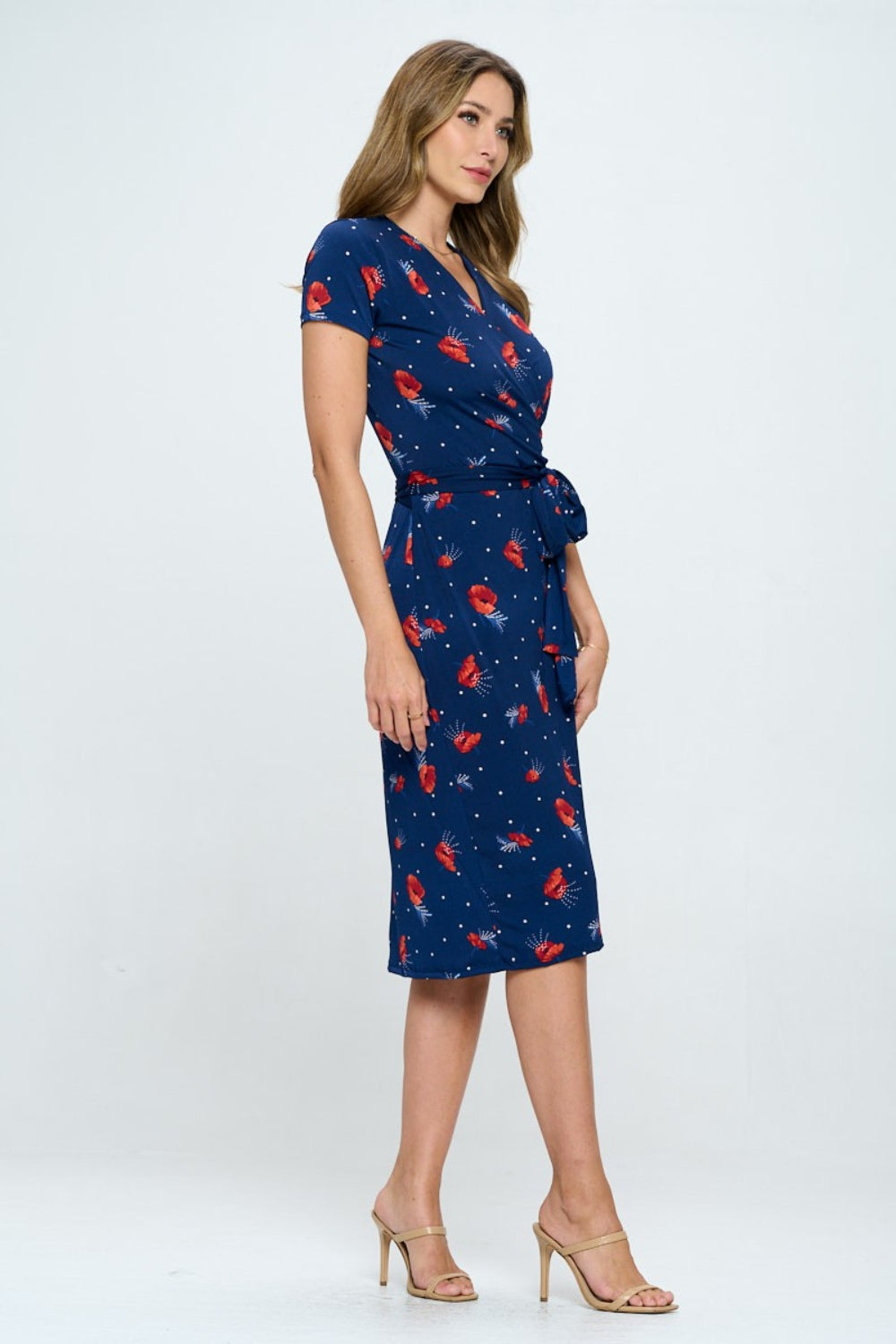 Floral Tie Front Surplice Short Sleeve Dress | Dress - CHANELIA