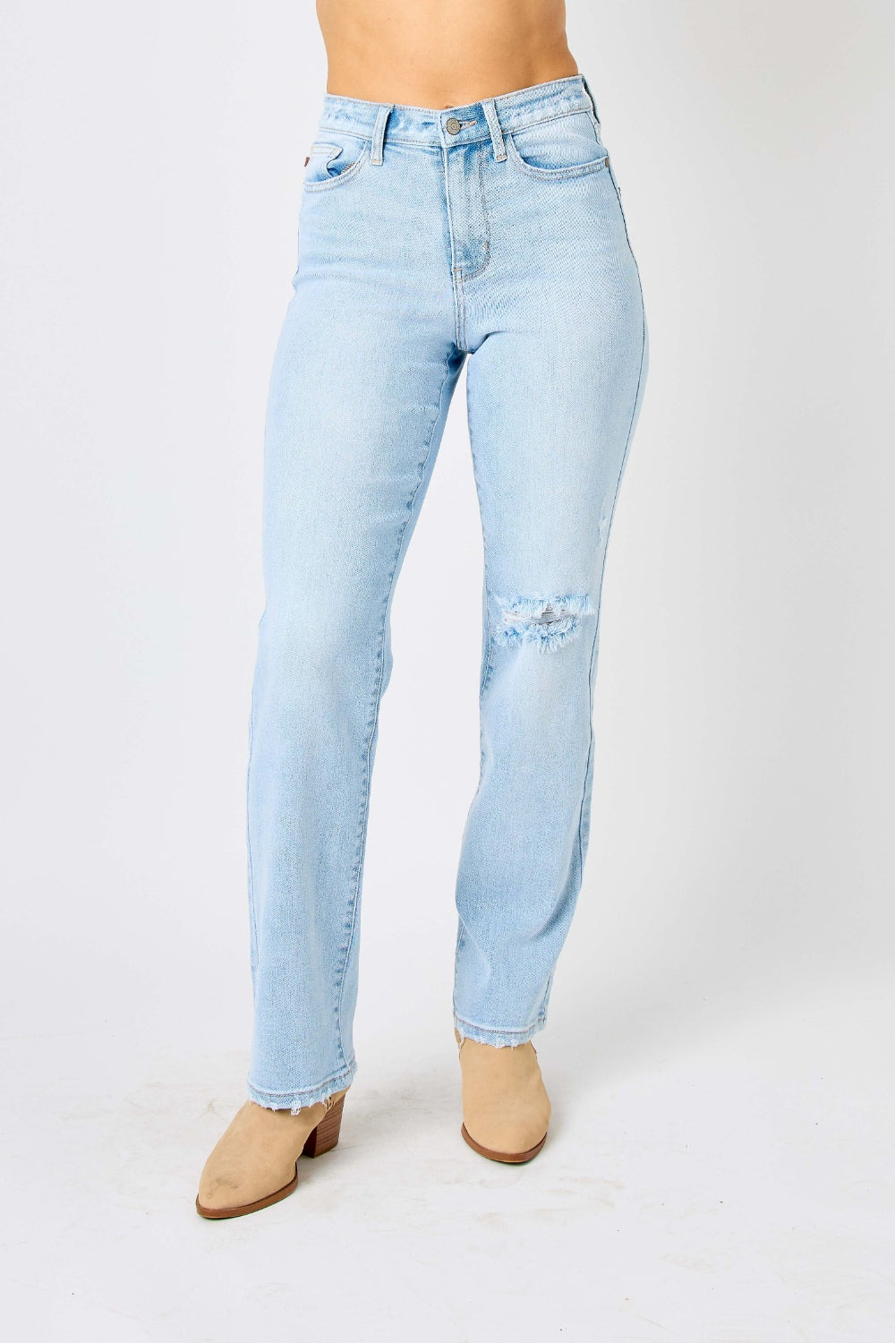High Waist Distressed Straight Jeans | Jeans - CHANELIA