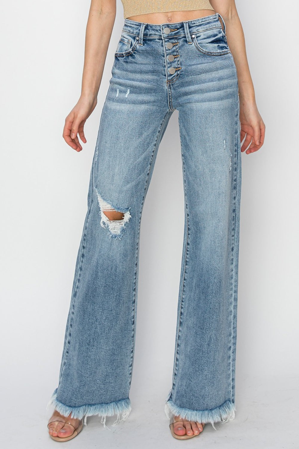 Mid Rise Button Fly Wide Leg Jeans | Jeans - CHANELIA