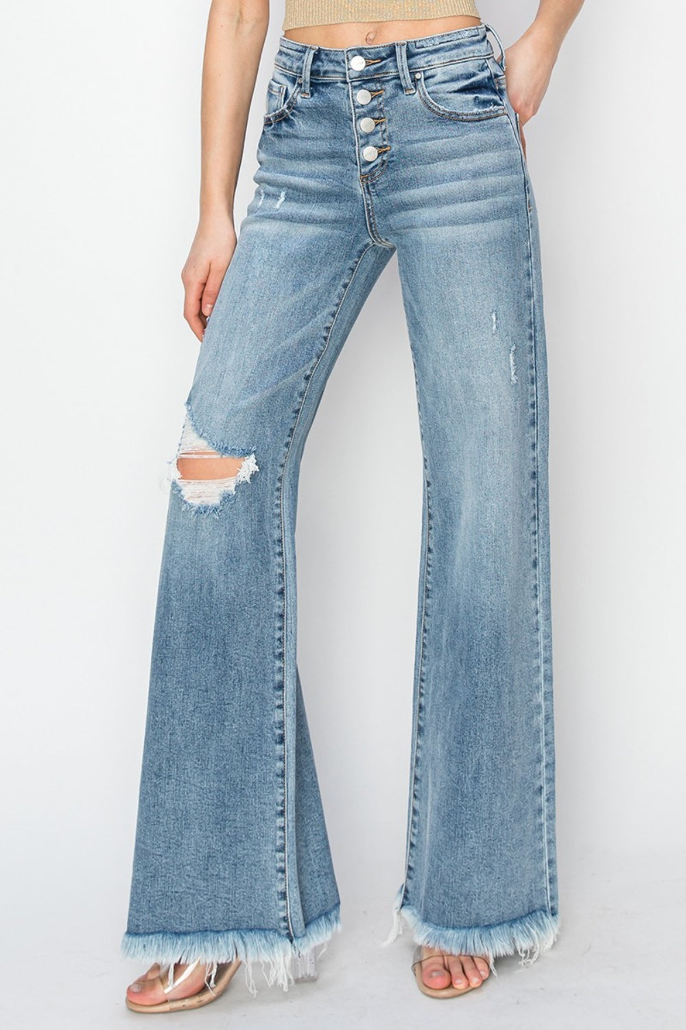 Mid Rise Button Fly Wide Leg Jeans | Jeans - CHANELIA