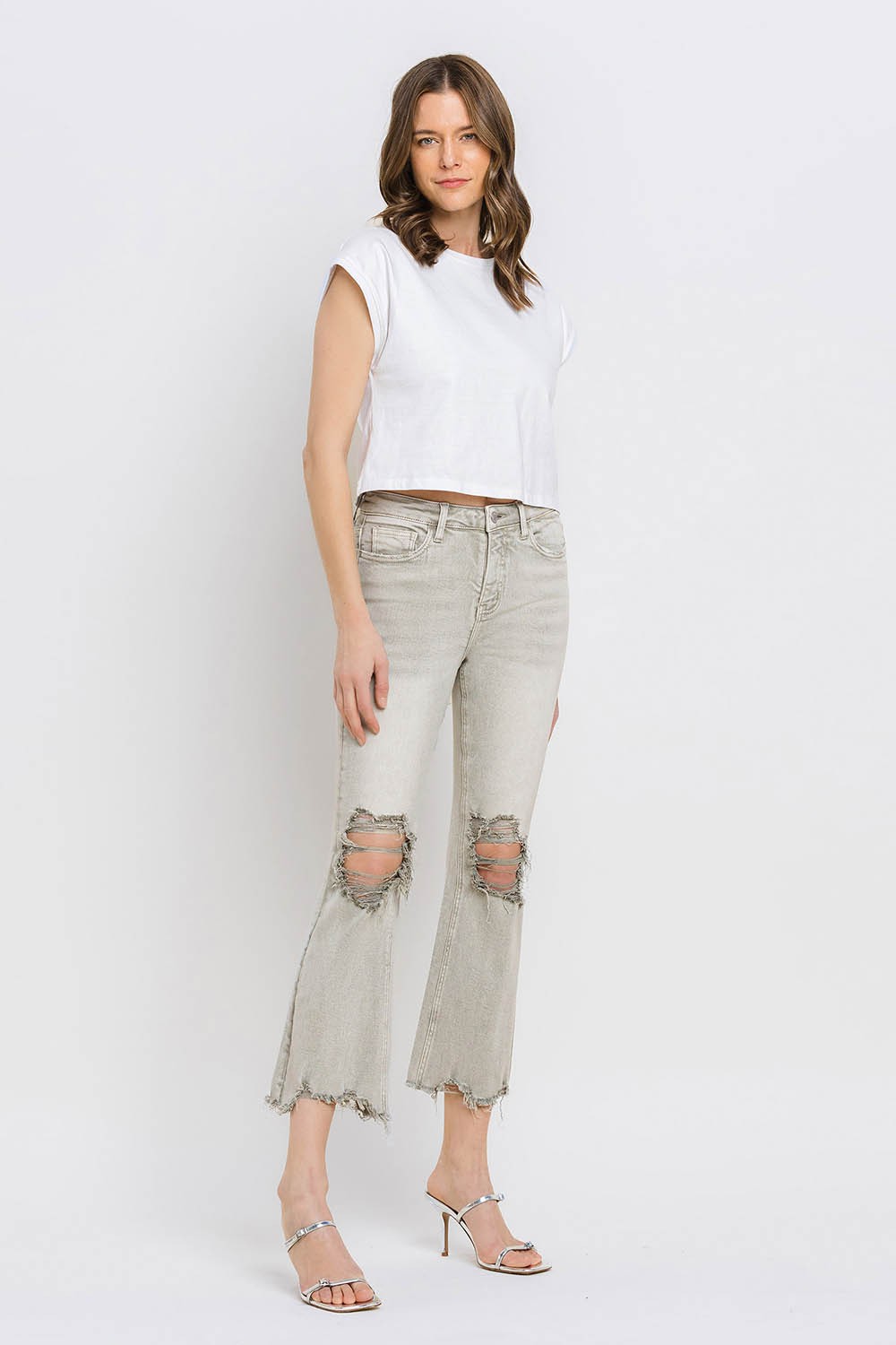 Distressed Raw Hem Cropped Flare Jeans | Jeans - CHANELIA