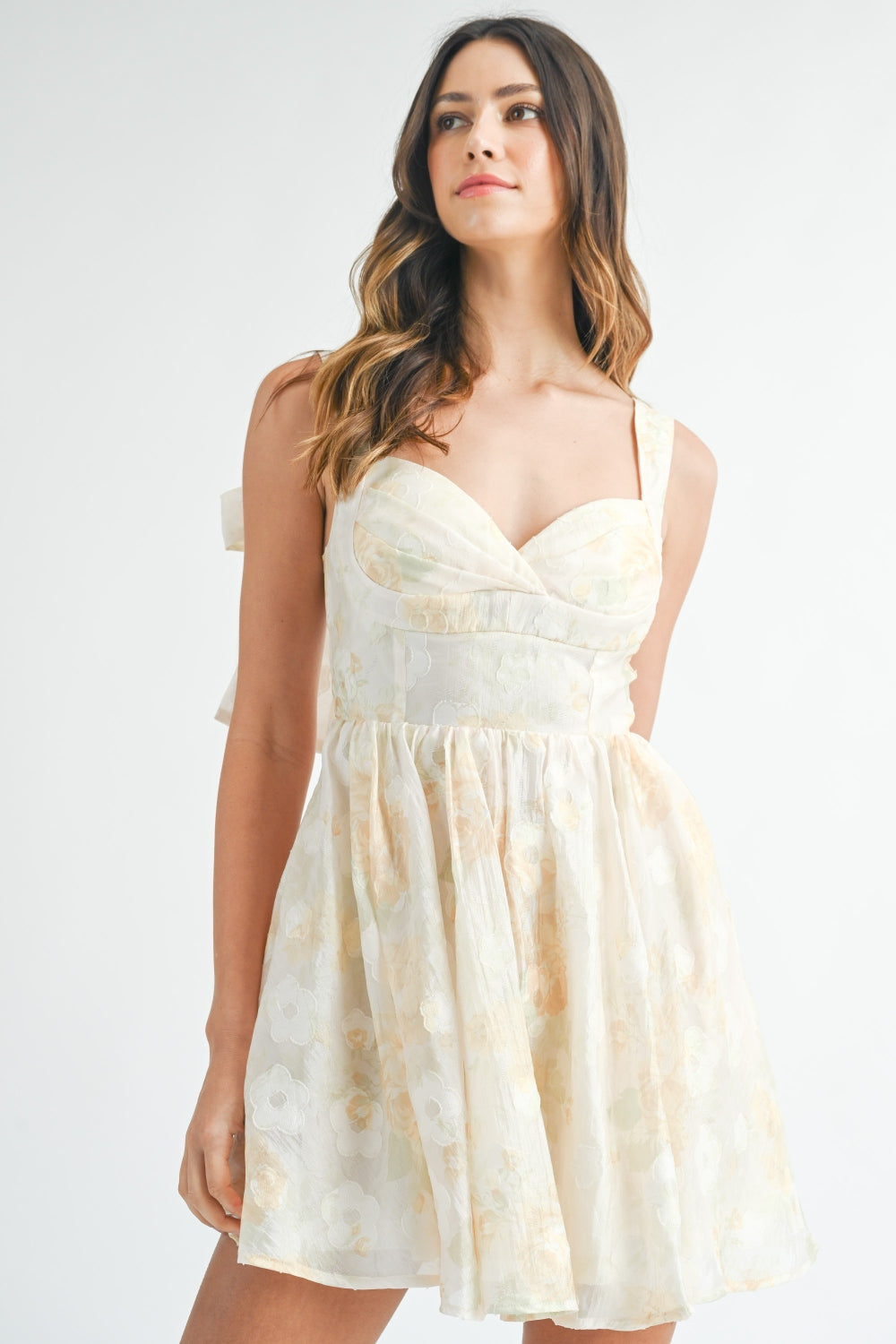 MABLE Textured Floral Corset Mini Dress | - CHANELIA