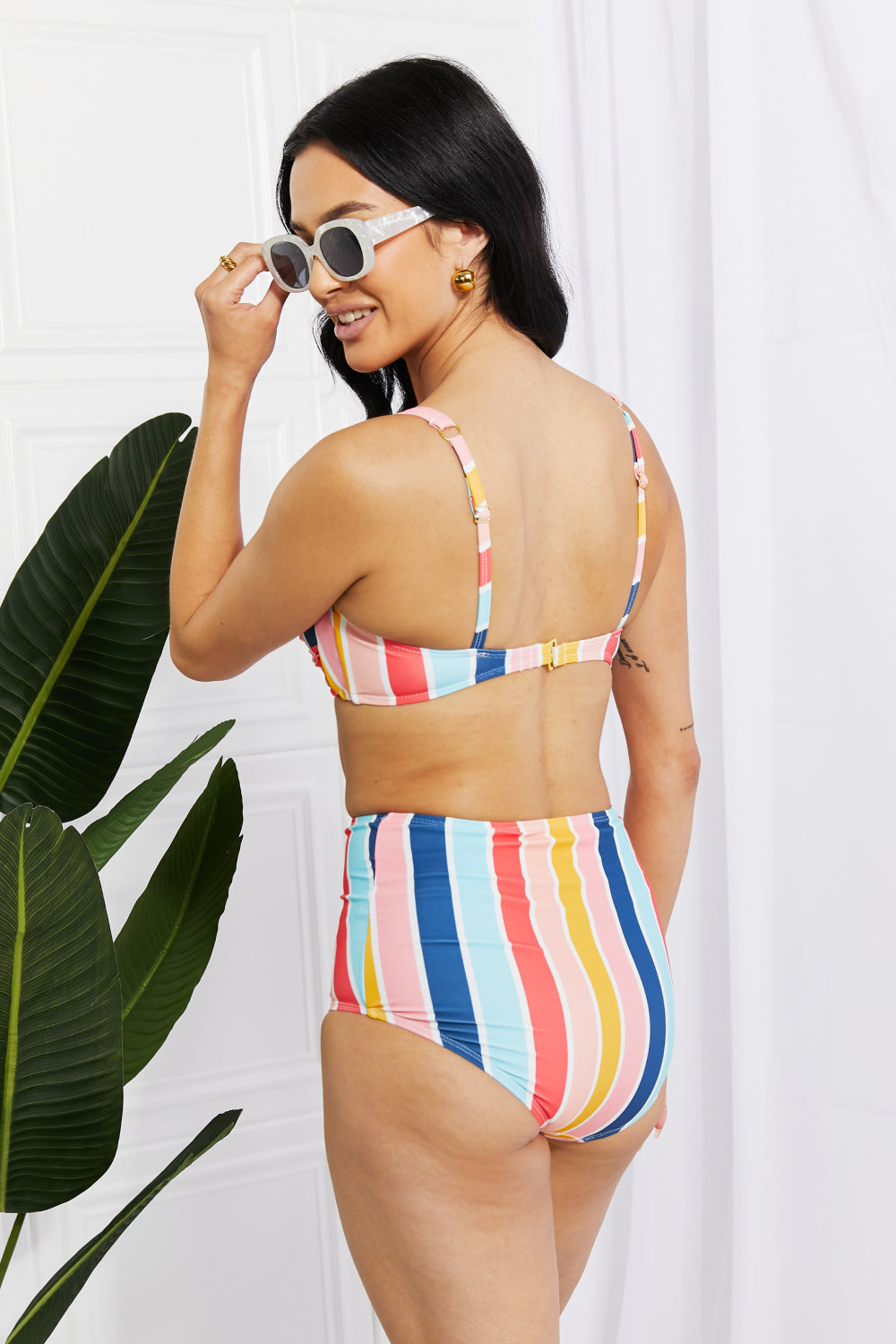 Marina West Swim Take A Dip Twist High-Rise Bikini in Stripe | - CHANELIA