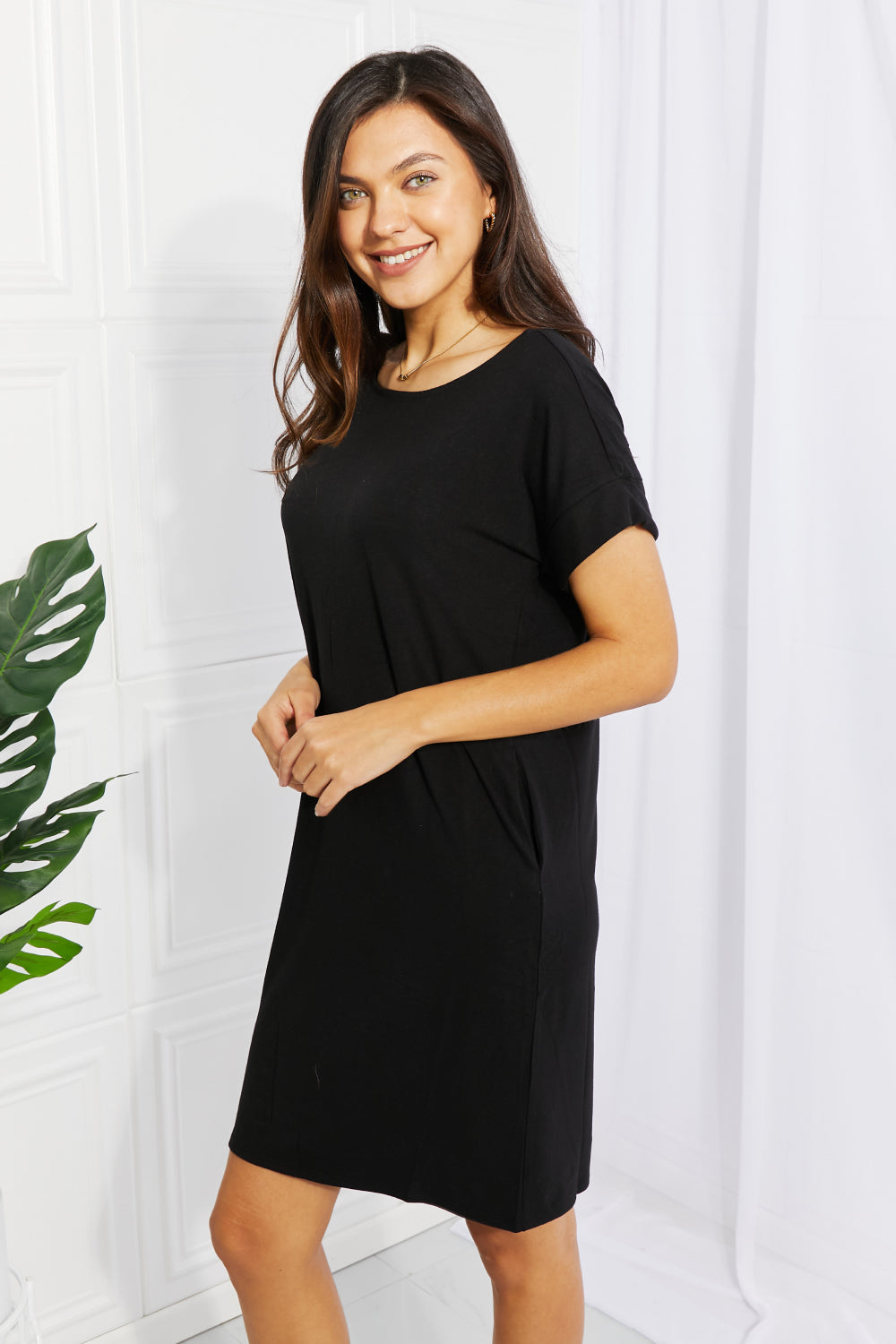 Zenana Chic in the City Full Size Rolled Short Sleeve Dress | - CHANELIA