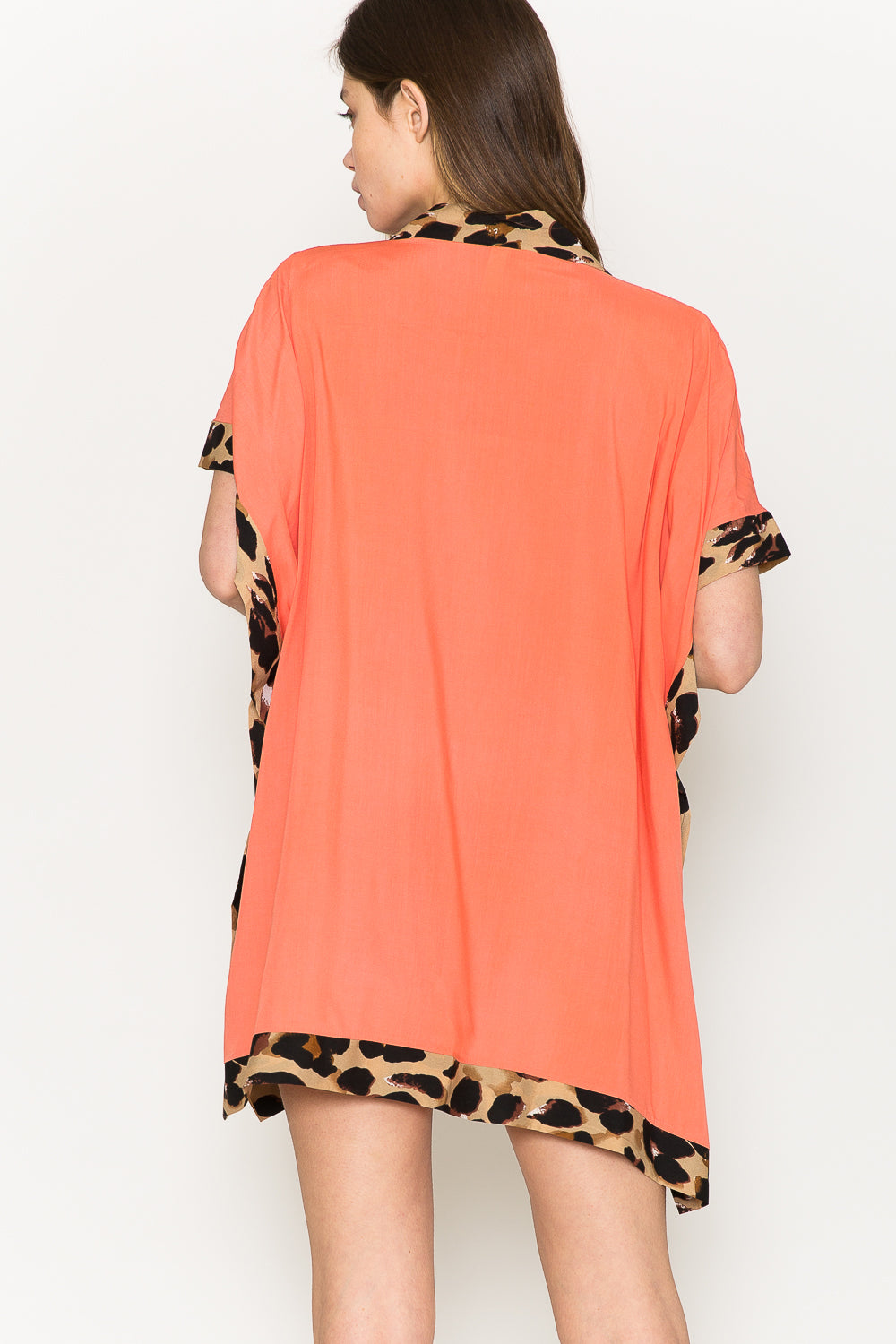 Justin Taylor Leopard Contrast Open Front Cardigan | Cardigans - CHANELIA