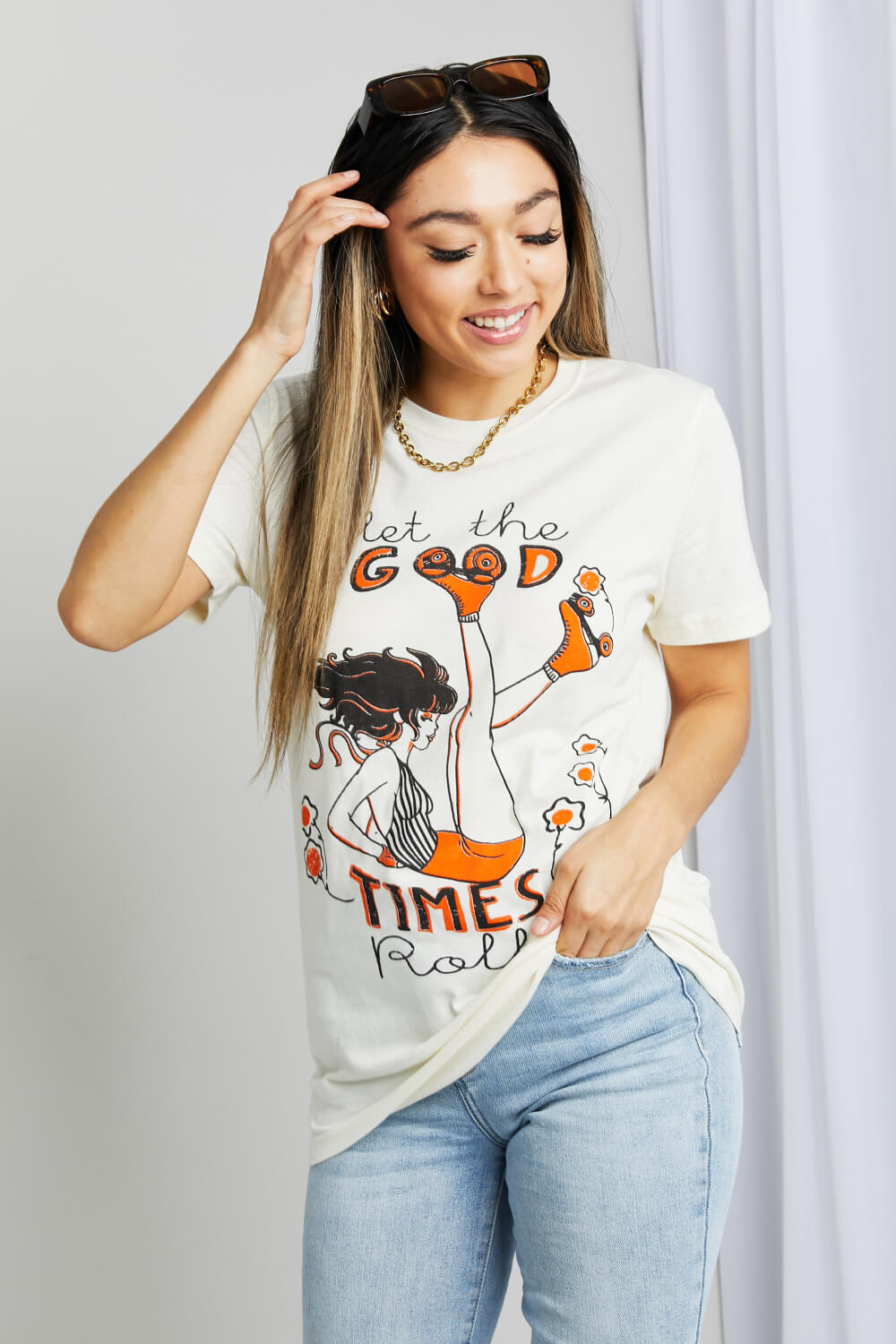 mineB Full Size LET THE GOOD TIMES ROLL Graphic Tee | Tees - CHANELIA