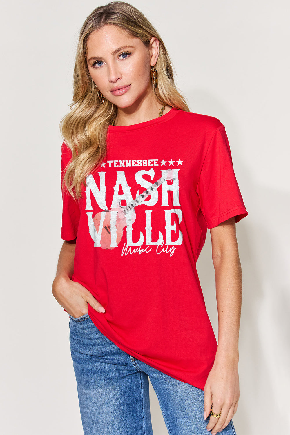 Letter Graphic Round Neck Short Sleeve T-Shirt | Tee - CHANELIA