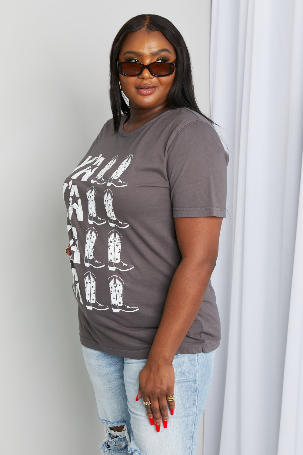 mineB Full Size Y'ALL Cowboy Boots Graphic Tee | - CHANELIA