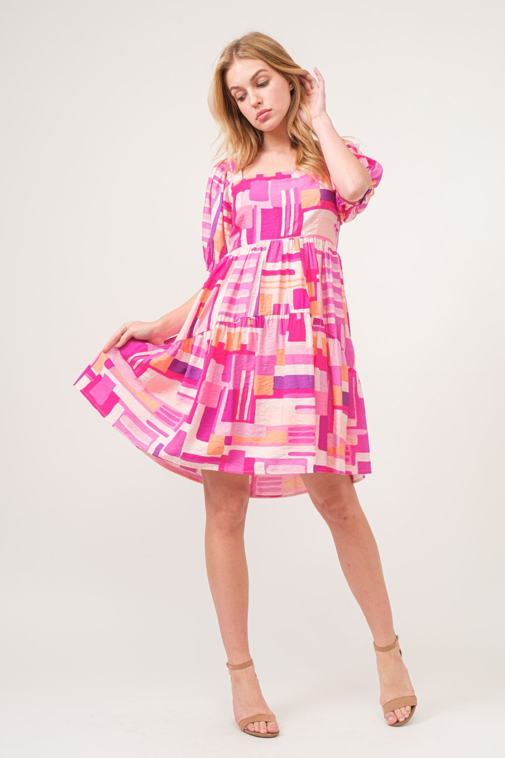 Color Block Puff Sleeve Dress | Dress - CHANELIA