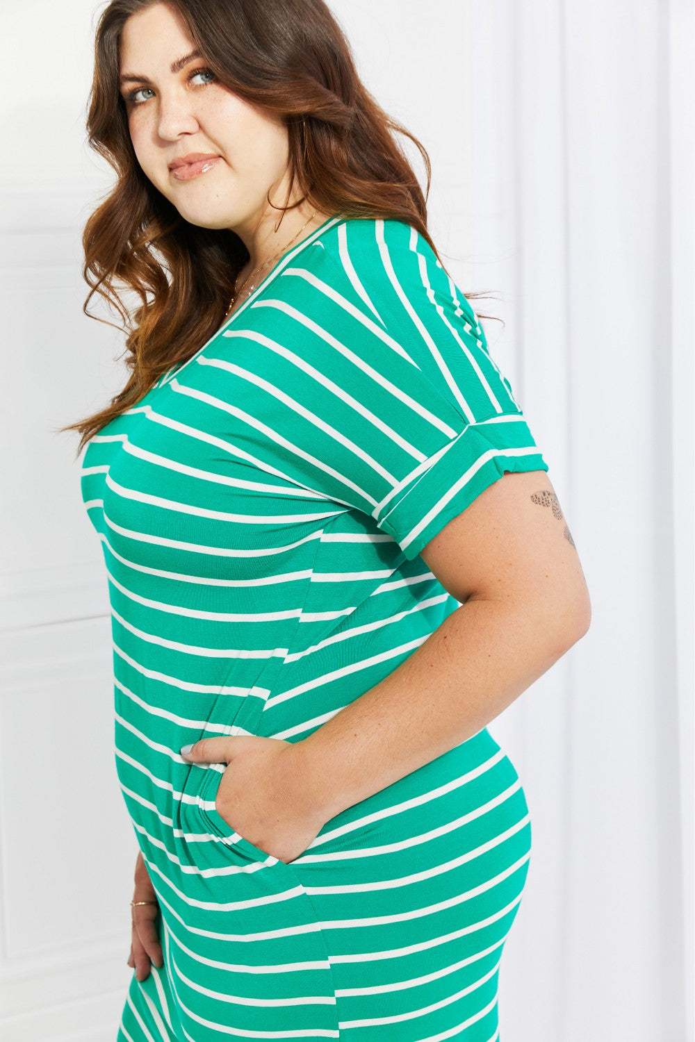 Zenana Springtime Sunshine Full Size Striped T-Shirt Dress | Dress - CHANELIA
