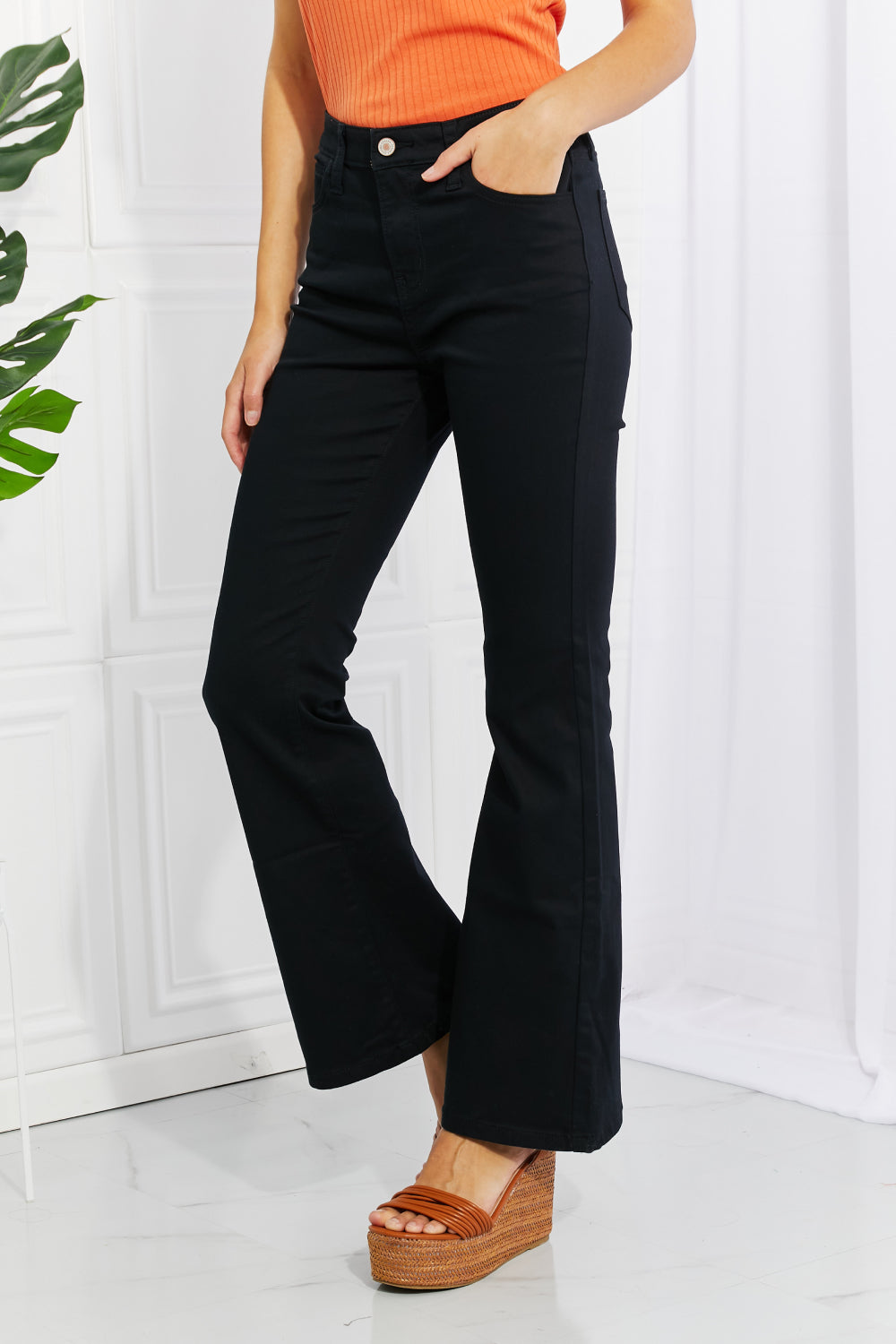 Zenana Clementine Full Size High-Rise Bootcut Pants in Black | Pants - CHANELIA