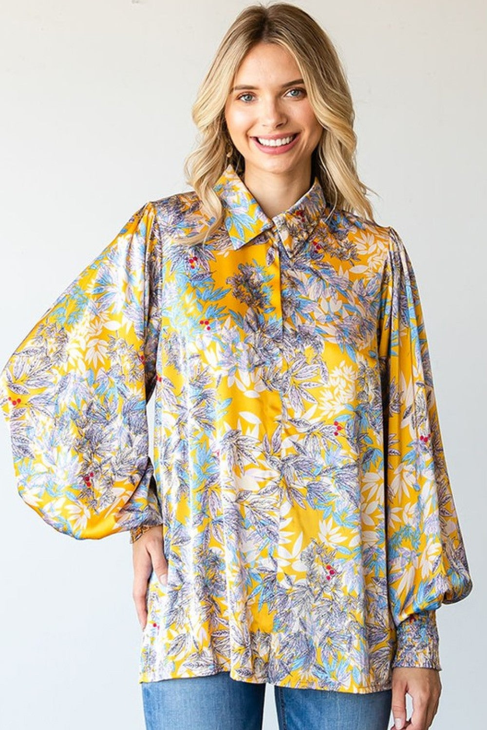 First Love Full Size Floral Lantern Sleeve Blouse | - CHANELIA
