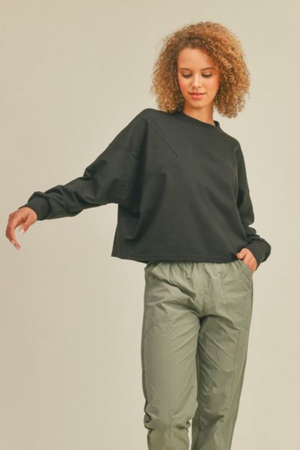 Kimberly C Full Size Dolman Sleeve Sweatshirt in Black | Sweatshirts - CHANELIA