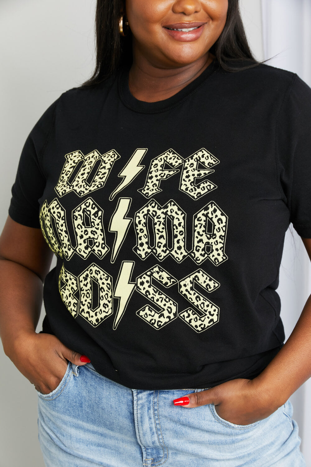 mineB Full Size Leopard Lightning Graphic Tee in Black | - CHANELIA
