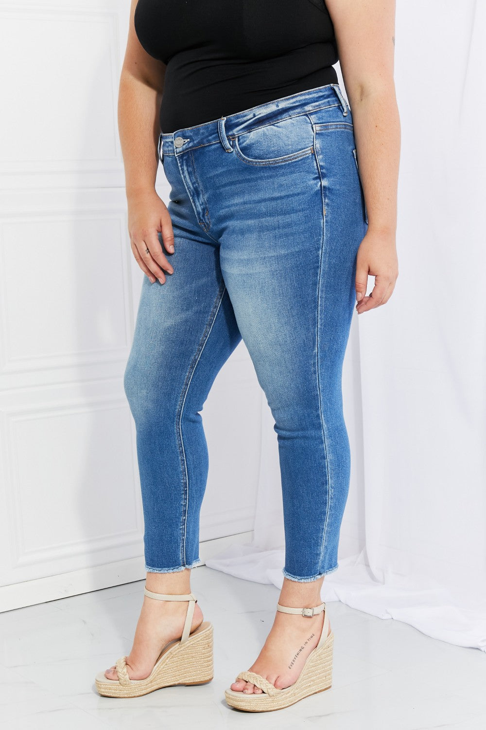 VERVET Never Too Late Full Size Raw Hem Cropped Jeans | - CHANELIA