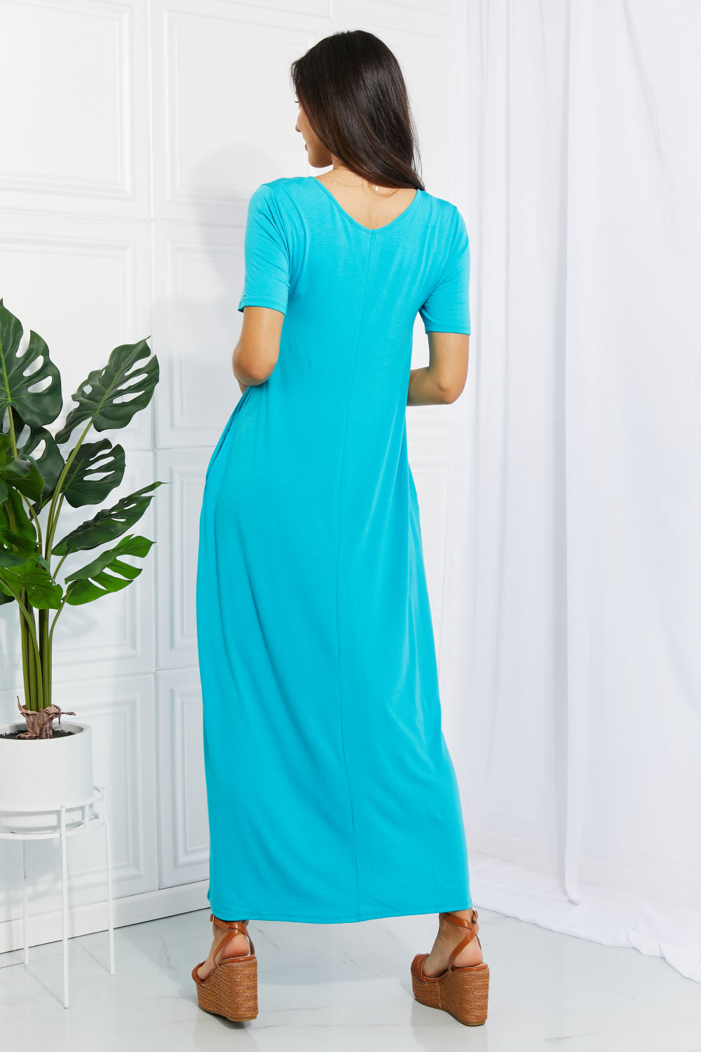 Zenana Simple Wonder Full Size Pocket Maxi Dress in Pastel Blue | Dress - CHANELIA