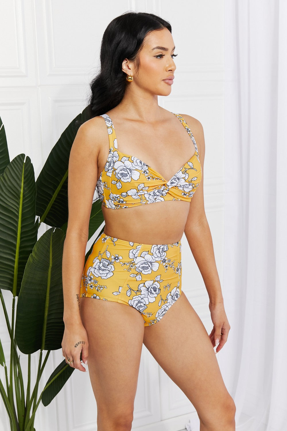 Marina West Swim Take A Dip Twist High-Rise Bikini in Mustard | - CHANELIA
