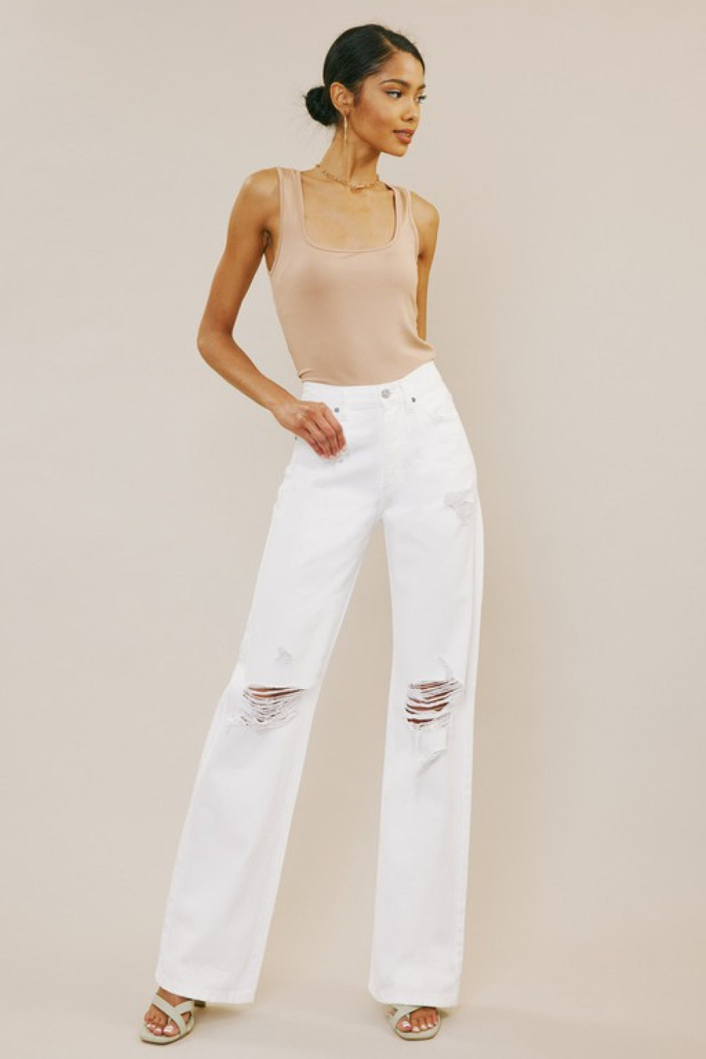 Kancan High-Rise Distressed Flare Jeans in White | Jeans - CHANELIA