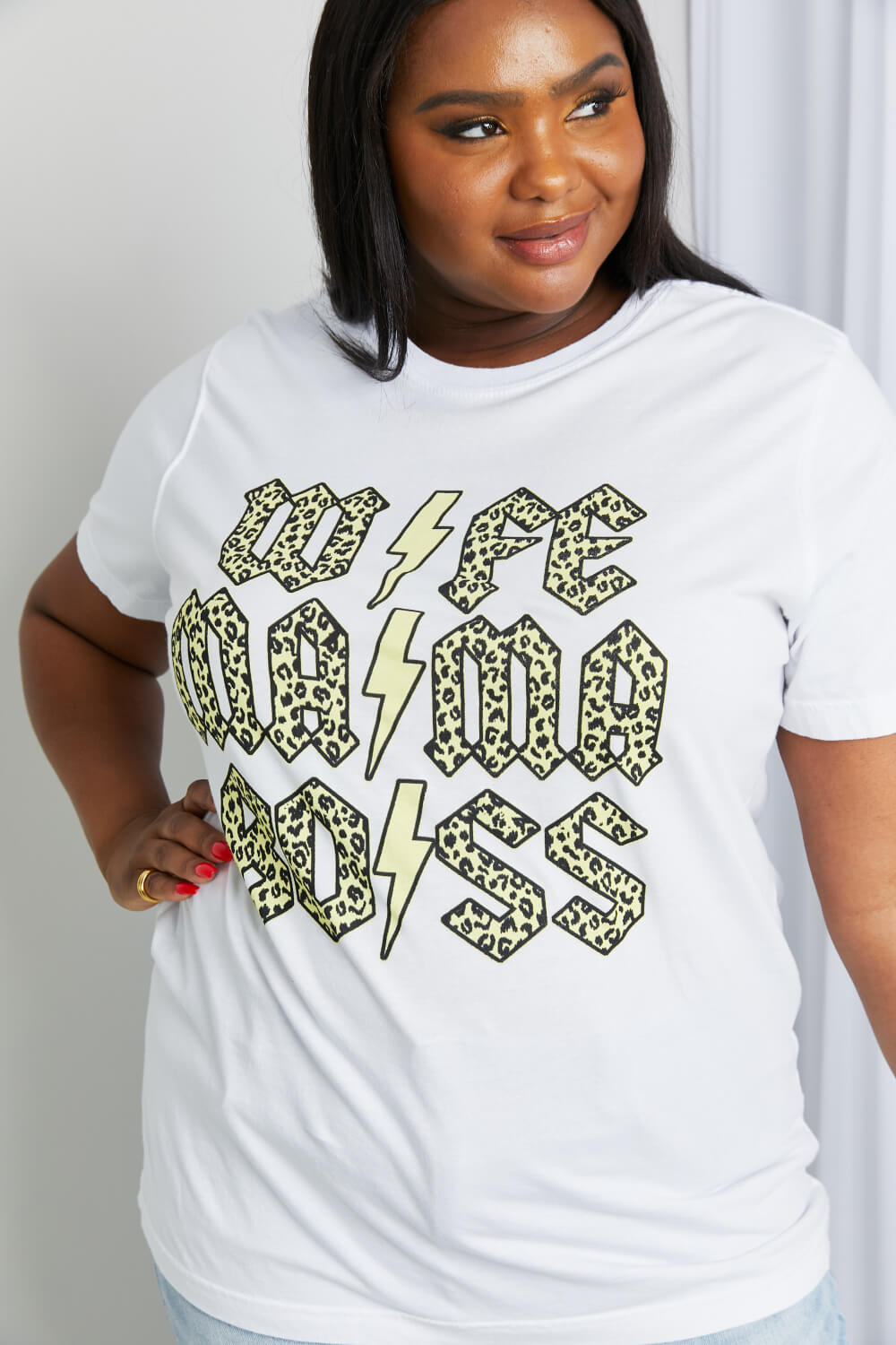 mineB Full Size Leopard Lightning Graphic Tee in White | Tees - CHANELIA