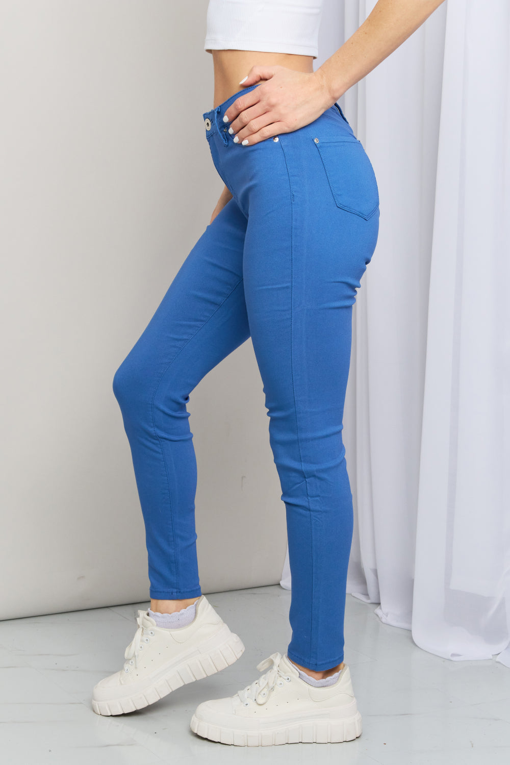 Kate Hyper-Stretch Full Size Mid-Rise Skinny Jeans in Electric Blue | Jeans - CHANELIA