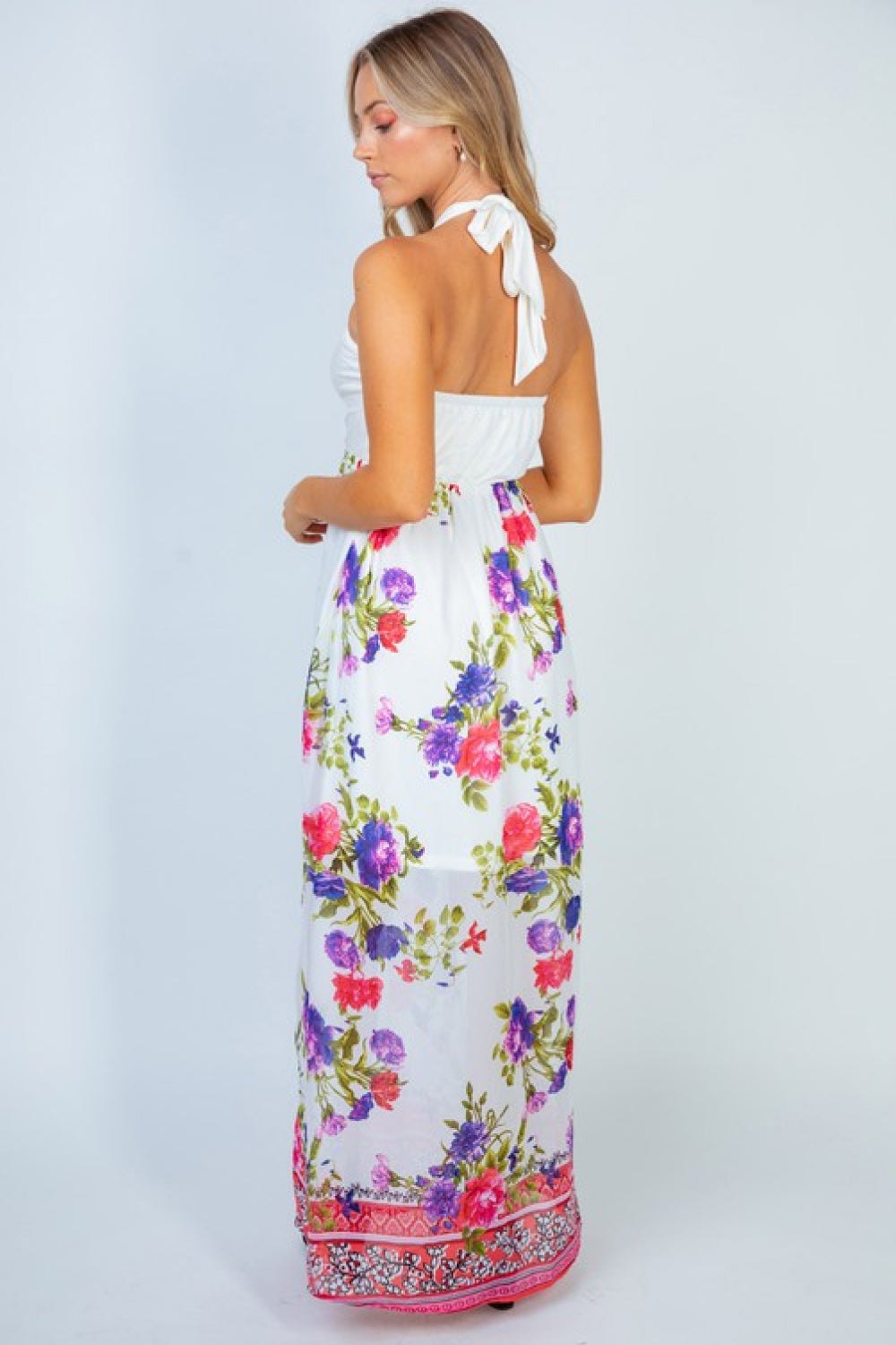 White Birch Flowers For Sale Full Size Floral Halter Dress | - CHANELIA