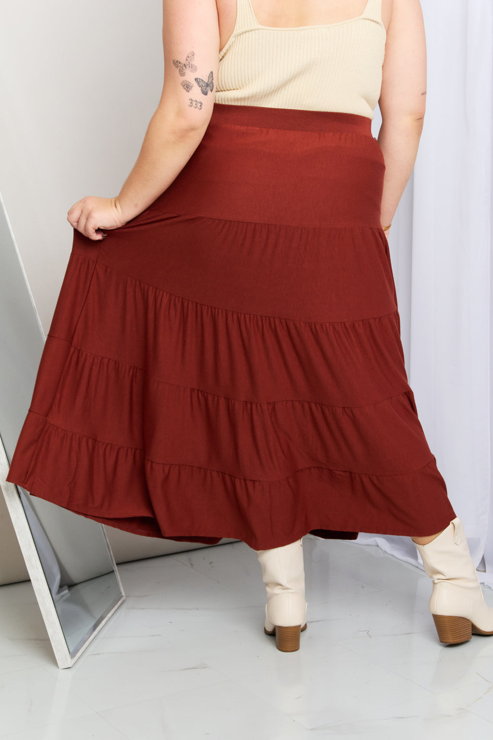 Zenana Full Size Wide Waistband Tiered Midi Skirt | - CHANELIA