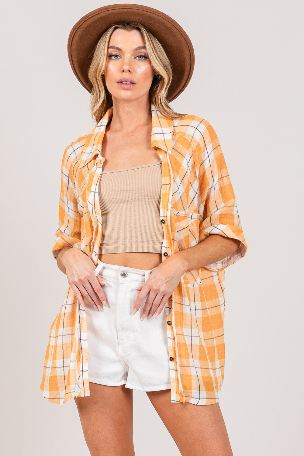 Plaid Button Up Side Slit Shirt | Shirt - CHANELIA