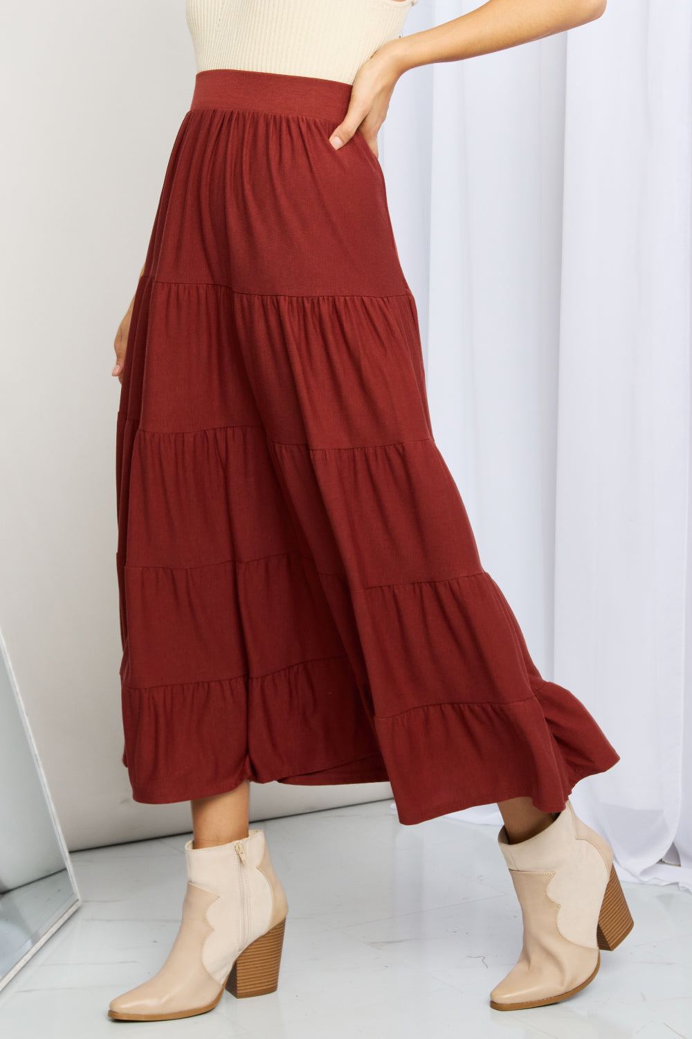Zenana Full Size Wide Waistband Tiered Midi Skirt | - CHANELIA