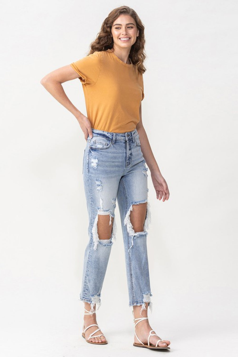 Lovervet Full Size Amari Destroyed High Rise Crop Straight Jeans | - CHANELIA