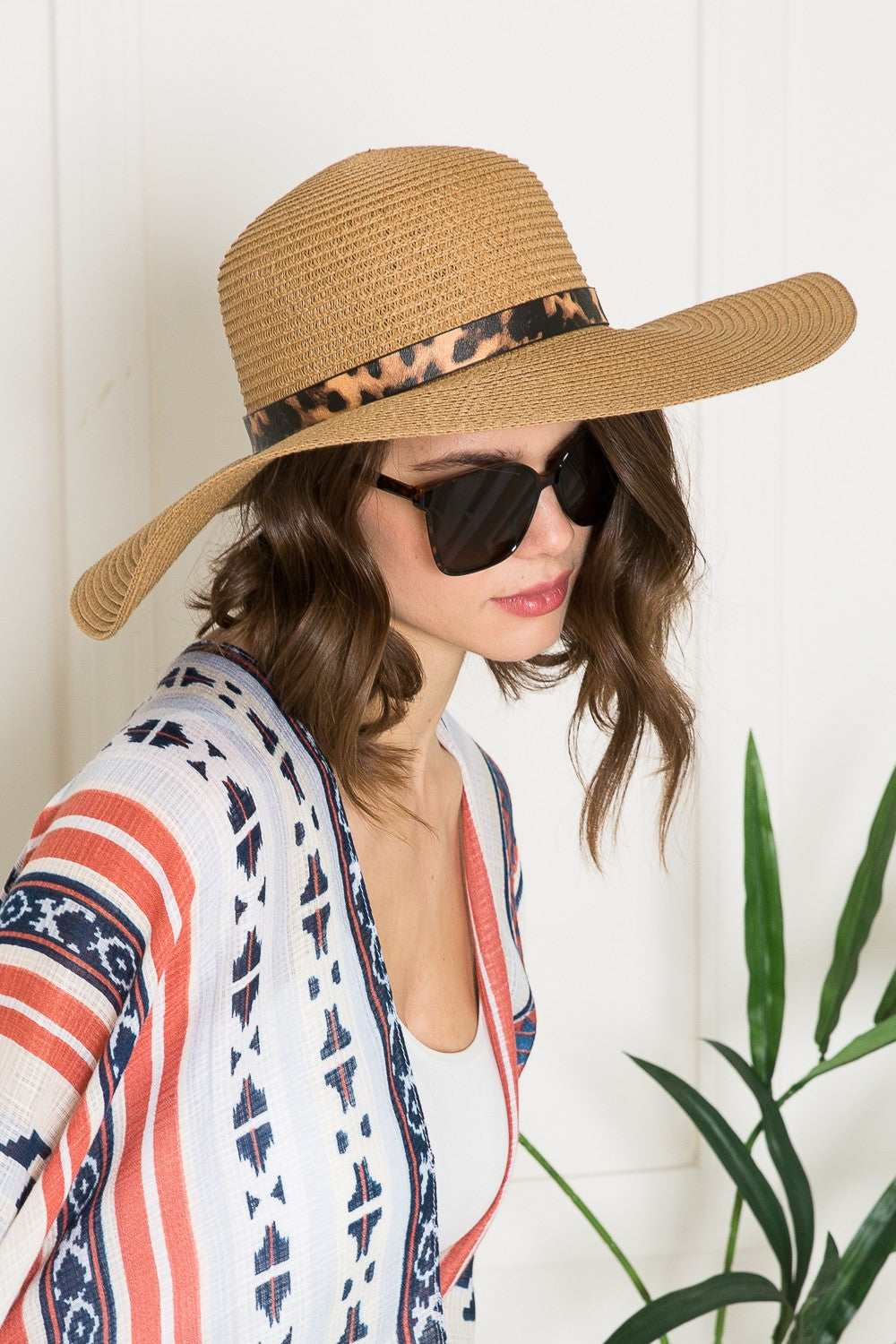 Justin Taylor Printed Belt Sunhat in Beige | Sunhats - CHANELIA