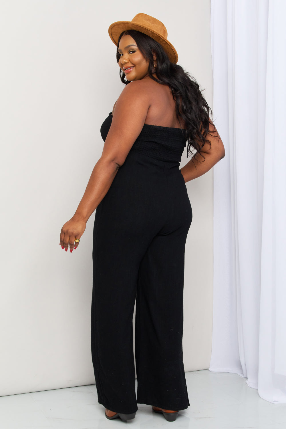 White Birch Full Size Halter Neck Wide Leg Jumpsuit with Pockets | Jumpsuits - CHANELIA