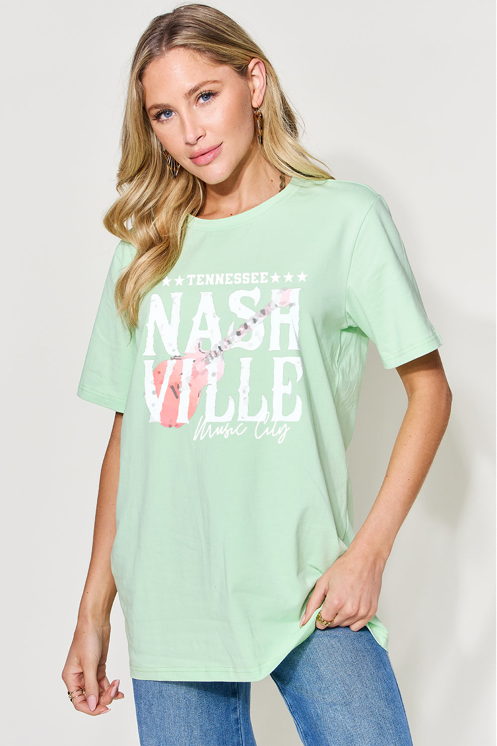 Letter Graphic Round Neck Short Sleeve T-Shirt | Tee - CHANELIA