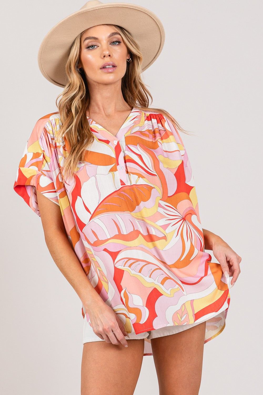 Abstract Print Half Button Blouse | Blouse - CHANELIA