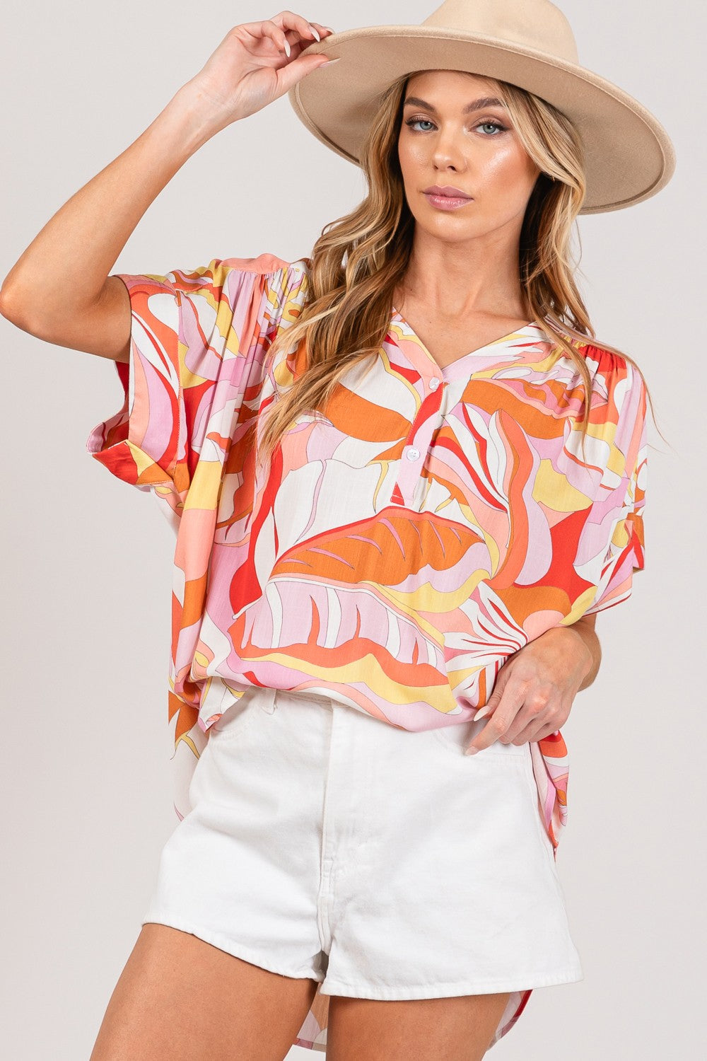 Abstract Print Half Button Blouse | Blouse - CHANELIA