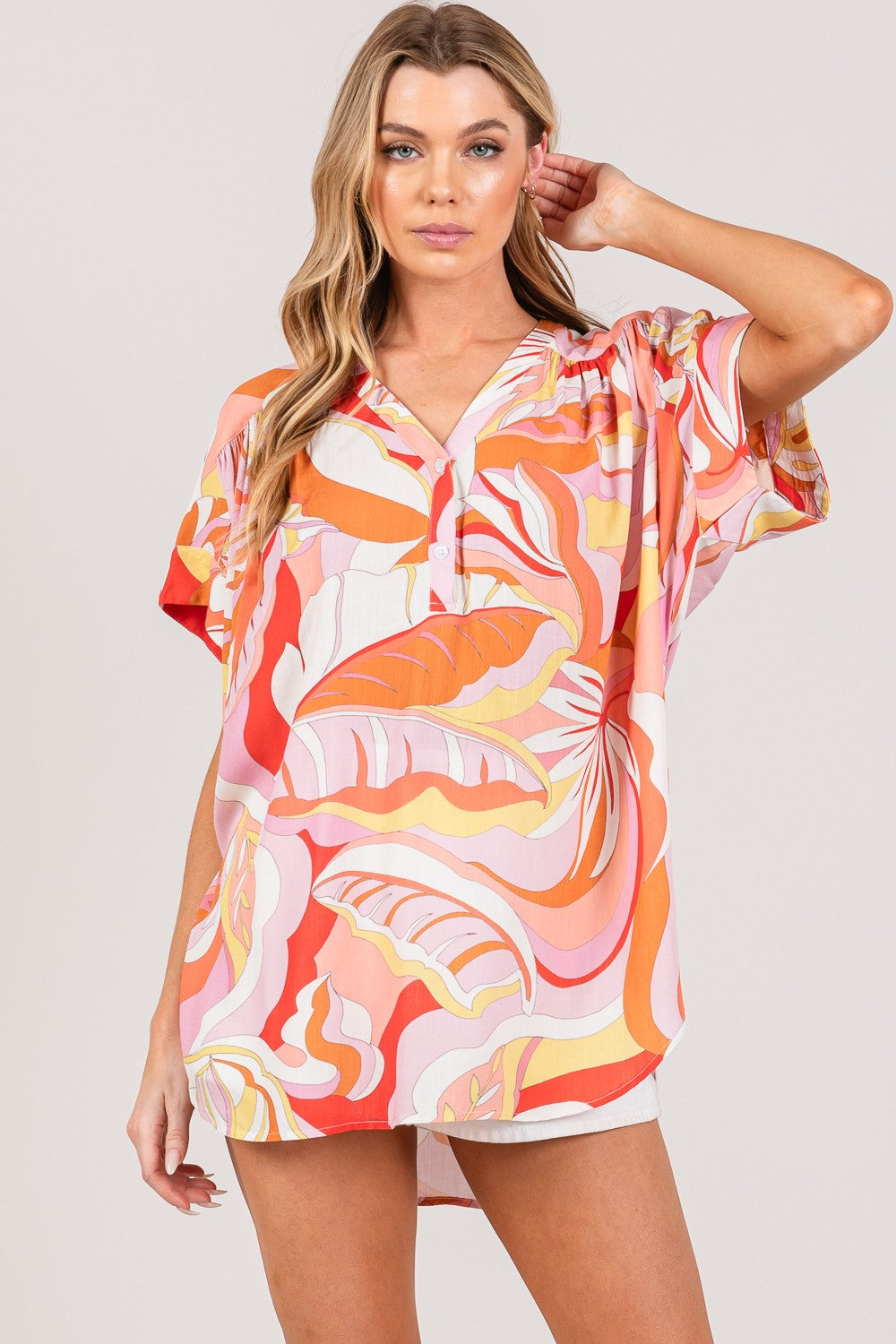 Abstract Print Half Button Blouse | Blouse - CHANELIA