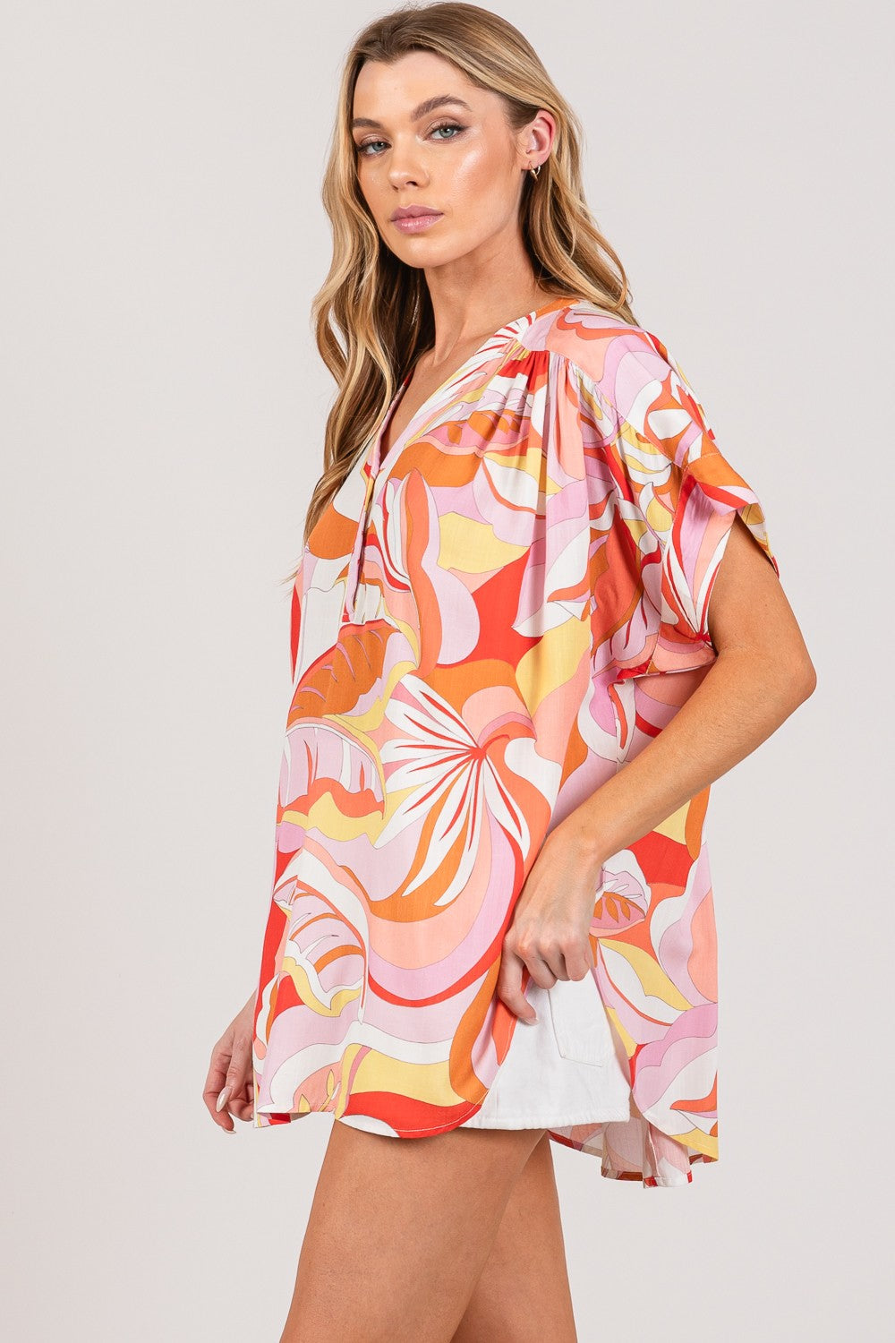 Abstract Print Half Button Blouse | Blouse - CHANELIA