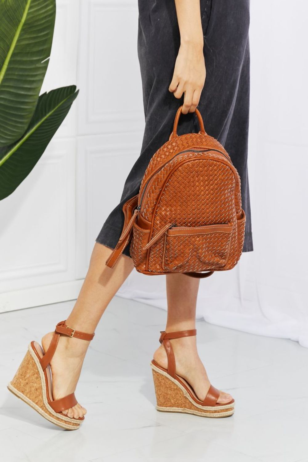 SHOMICO Certainly Chic Faux Leather Woven Backpack | - CHANELIA