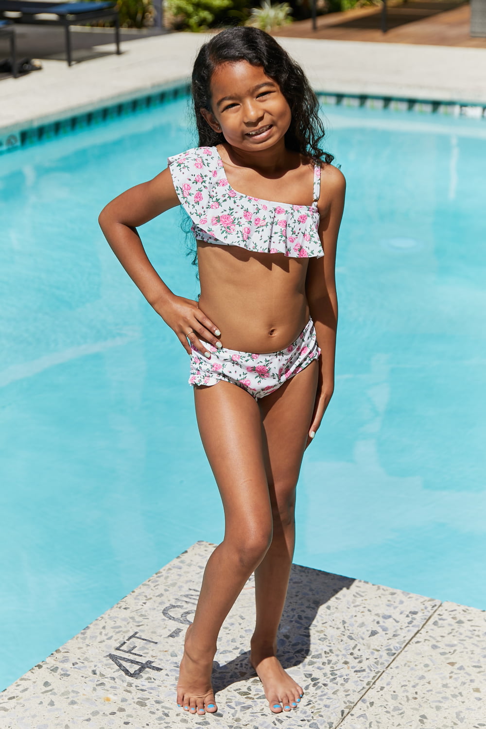 Marina West Swim Float On Ruffle Two-Piece Swim Set in Roses Off-White | - CHANELIA