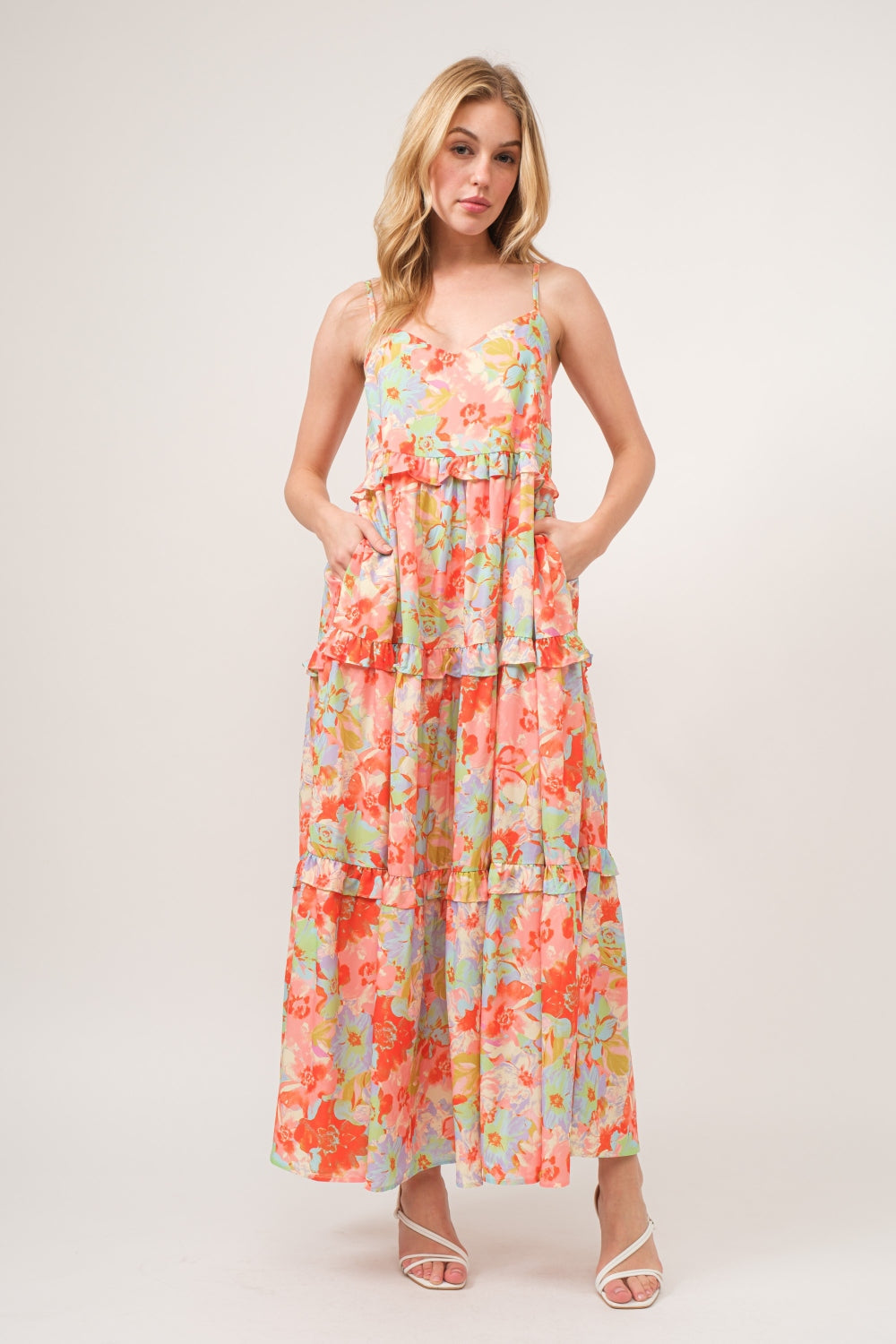 Floral Ruffled Tiered Maxi Cami Dress | Dress - CHANELIA