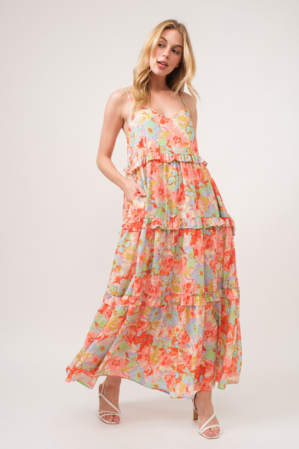 Floral Ruffled Tiered Maxi Cami Dress | Dress - CHANELIA