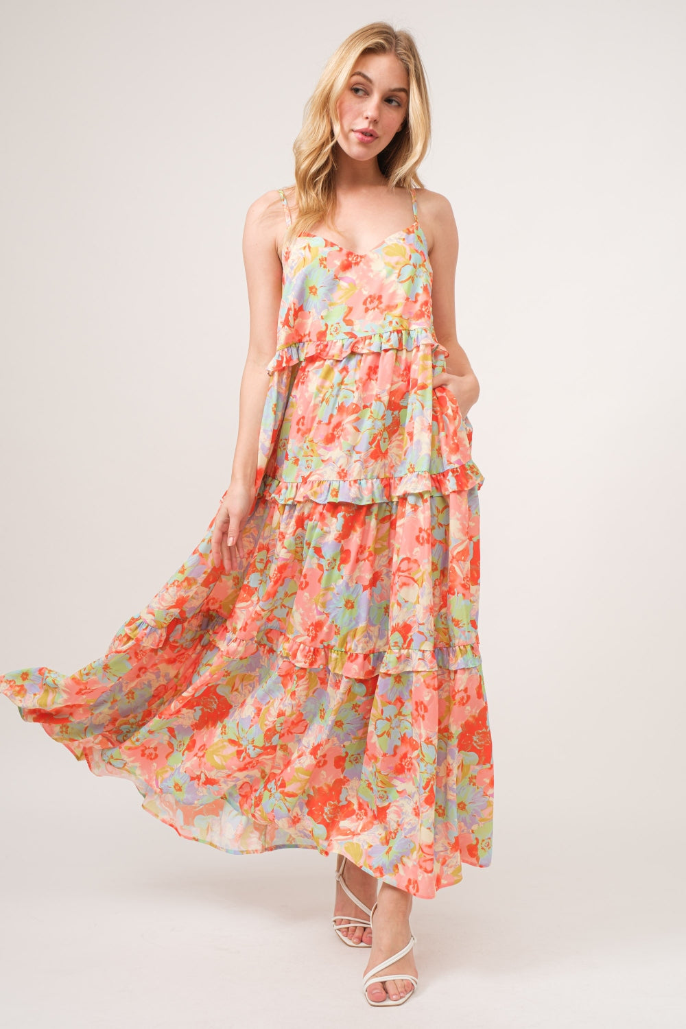 Floral Ruffled Tiered Maxi Cami Dress | Dress - CHANELIA