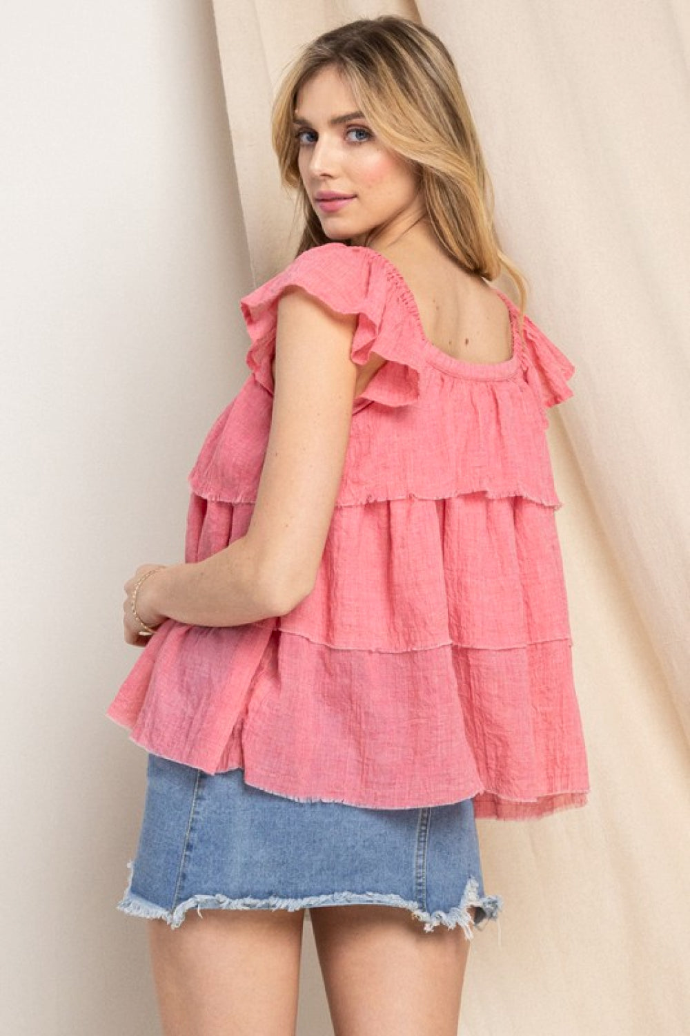 ODDI Full Size Buttoned Ruffled Top | - CHANELIA