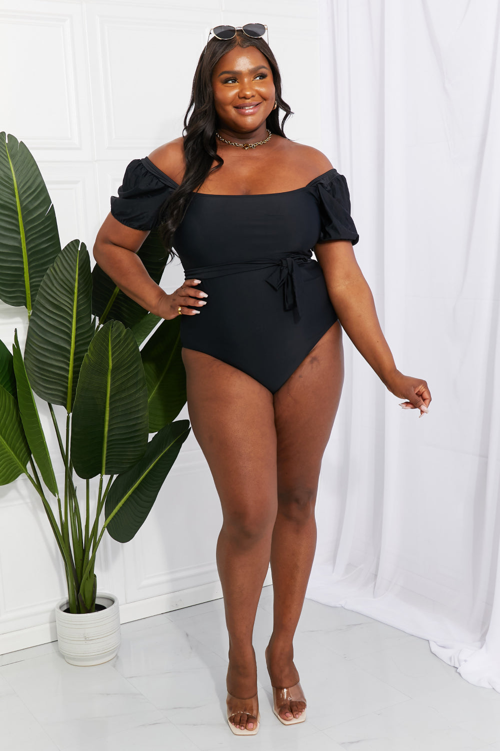 Marina West Swim Salty Air Puff Sleeve One-Piece in Black | - CHANELIA