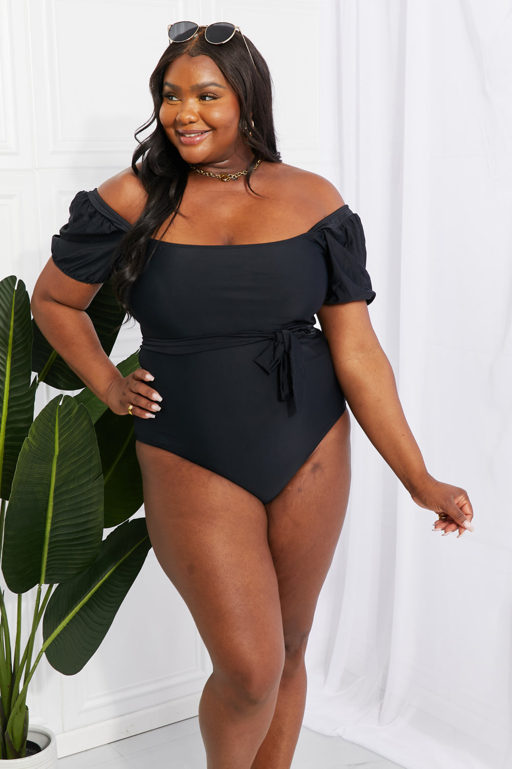 Marina West Swim Salty Air Puff Sleeve One-Piece in Black | - CHANELIA