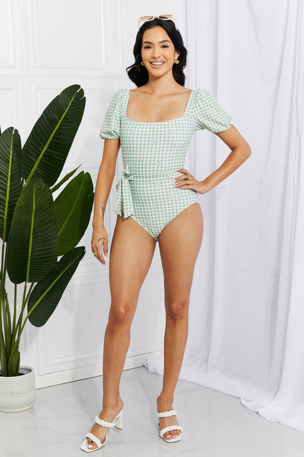 Marina West Swim Salty Air Puff Sleeve One-Piece in Sage | - CHANELIA